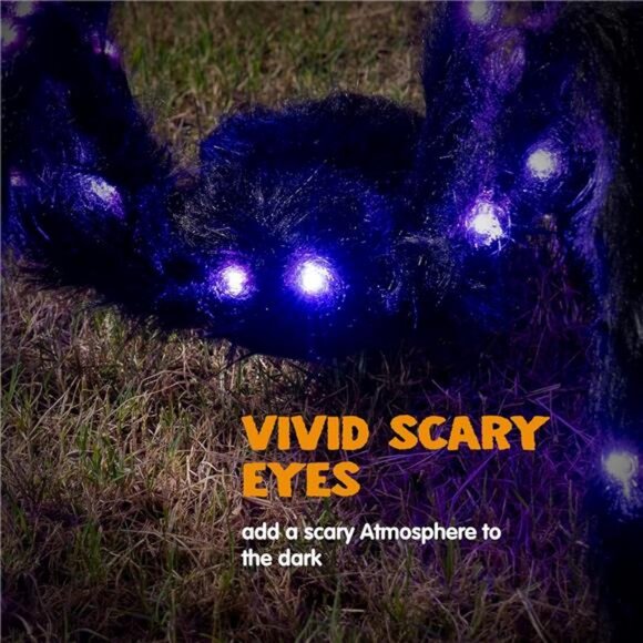 Halloween Outdoor Decorations Light-Up Giant Spider, 5 Ft Large Black - Picture 4 of 8